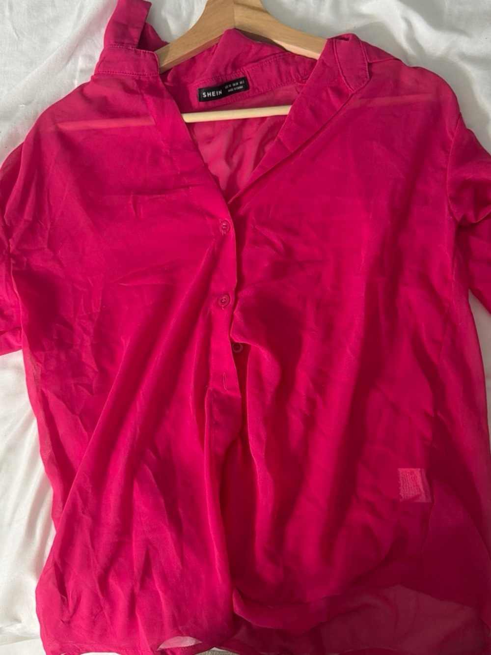 SHEIN Bright Fuchsia V-Neck Button Front Blouse